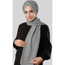Hürrem Bone Gri Kışlık Kendinden Atkılı Peluş Tesettür Bone Jakar Düz 2329 15 Gri