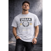 Herkesemoda Dıstrict Yazı Detaylı Basic T-shirt Gri