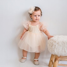 Clara Romantik Kız Bebek Romper Bej