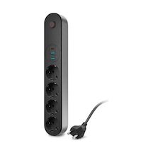 4 Lü Akım Korumalı Priz 2500w 10a 2 Usb + Type-c 2m Uzatma Kablosu Çoklu Şarj Siyah
