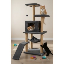 Missidea S9 Kedi Tırmalama Kulesi Platformlu 124 Cm Antrasit