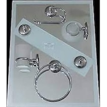 6 Parça Aynalı Banyo Aksesuar Seti Beyaz - Gri