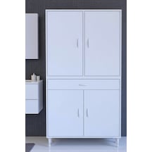 Eliusta Luma Kapaklı & Çekmeceli Banyo Dolabı 95 Cm Genişlikte Beyaz Dolap 95x173x32,5 Cm Depolama Dolabı Beyaz