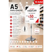10 Adet - A5 Ayaklı Çerçeve Seti Plastik Ördek Ayak Teleskopik Borulu Fiyat Etiketliği Yönlendirme Levhası Menü Panosu Beyaz