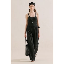 Manuka Keten Geniş Paça Pantolon Siyah Ss26pnt00039-01