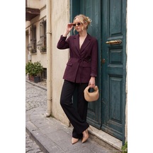 Lela Puantiye Astarlı Belden Bağlamalı Blazer Ceket Kadın Ceket 6524049 Mürdüm