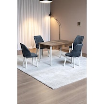 Florn Ceviz 80 x 132 Açılabilen Sunta Masa Metal Ayaklı Mutfak Masası Takımı 4 Kot Füme Sandalye