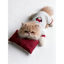 Polka Dot Rouge Minny Kedi Uyku Seti Siyah Beyaz Puantiyeli Penye Kedi Tulumu Ve Mini Yastık 2 Parça