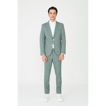 Yeşil Dokulu Modern Slim Fit Şehir Stili Takım Elbise Desenli