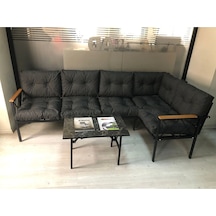 Miami Köşe Koltuk Takımı , 3+2 Balkon-bahçe-çay Seti-mutfak Köşesi Mermer Desen 70x50cm Sehpa Antrasit