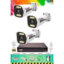 Fury 3 Kameralı 6 Warm Led Gece Renkli Görüş-cepten İzle-su Geçirmez Güvenlik Kamerası Seti 1tb
