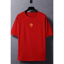Unisex Ateş Avatar Baskılı Kısa Kol T-shirt Kırmızı