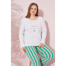 Siyah İnci Pamuklu Curve Büyük Beden Battal Boy Örme Pijama Takım 24240704 Gri