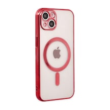 iPhone Uyumlu 14 Plus Kılıf Magneticsafe Lazer Silikon - Kırmızı Renk