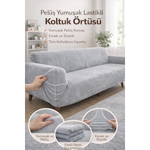 Yumuşacık Welsoft Lastikli 3 Kişilik Koltuk Örtüsü Kaymaz Esnek Ve Yıkanabilir Koltuk Kılıfı Gri Genel