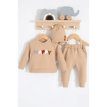 Happy Nakışlı Pamuklu Erkek Bebek Takım 2'li - Kahverengi Happy Nakışlı Pamuklu Erkek Bebek Takım 2'li - Kahverengi