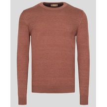 Erkek Bisiklet Yaka Triko Slim Fit Pamuklu Kazak Ncs Jeans 3002-Kiremit Melanj