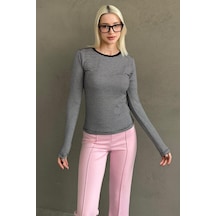 Siyah Çizgili Uzun Kollu Kadın Body Mg2657 Siyah