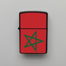 Fas Morocco Klasik Ülke Bayraklı - Benzinli Siyah Çakmak - Hediyelik Siyah