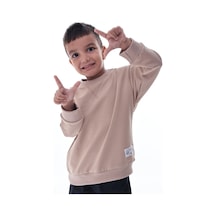 Erkek Çocuk Bej Sweatshirt %100 Pamuk 12 Ay 5 Yaş Rahat Kalıp Basic Günlük Üst Bej