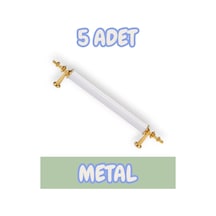 Tuana Rustik Alüminyum Metal Lüks Modern Mobilya Çekmece Mutfak Dolabı Kulpu Beyaz-altın 160mm 5 Adet Beyaz - Altın
