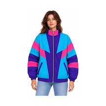 DefyModa 80 Ler Retro Wintage Dijital Baskılı Fermuarlı Rüzgar Kesici Mevsimlik Ceket Çok Renkli