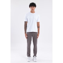 Rowinger Merserize Premium Dokulu Fermuarlı Cepli Düz Paça Erkek Spor Pantolon Eşofman Altı Brown
