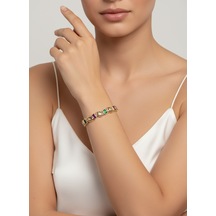 Valmont Accessories Kadın Gold Renk Renkli Baget Taşlı Damla Detaylı Bileklik