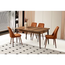 Kelebek Hazar Ahşap Salon Yemek Masa Sandalye Takımı 4 Sandalyeli Ortadan Açılır Büyüyen 90x160cm Ce Ceviz
