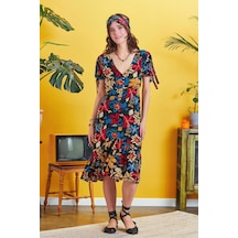 Ön Yırtmaçlı Çiçek Desenli Bohem Elbise 001