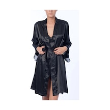 Nurteks Kadın Siyah Gecelik Kimono Takım 5396 Çok Renkli