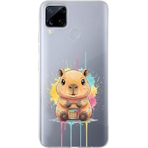 Realme C15 İle Uyumlu Splash Kapibara Tasarımlı Şeffaf Silikon Kılıf Şeffaf