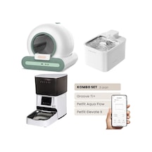 Groove Ti+ Akıllı Otomatik Kedi Tuvaleti Yeşil - Petfit Aqua Flow Akıllı Bataryalı Su Pınarı Çeşmesi + Petfit Elevate X Akıllı Otomatik Mama Kabı Bundle