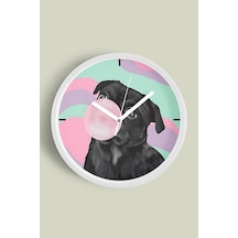 Sevimli Köpek Temalı Modern Duvar Saati - 25cm - Önü Camlı Beyaz Kasa - Sessiz Mekanizma-jh0014 Beyaz
