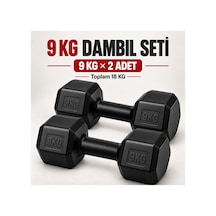 9 Kg X 2 Adet Siyah Altıgen Dambıl Seti Toplam 18 Kg