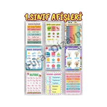 1. Sınıf Ders Afişi Seti Sınıf Afişleri 10 Parça 30x42cm A3- Yeni Müfredat İlkokul Okul Öncesi Eğitici Sınıf Panosu Süsleme Seti 300gr Kalın Kuşe Kağıt Duvar Afişleri Eğitim Materyalleri
