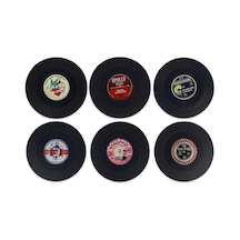 6 Adet Vinil Plak Görünümlü Retro Tasarım Konsept Kaydırmaz Bardak Altlığı 10,5 Cm Diğer