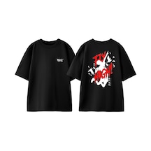 Thewert Fly Karasuno Tasarım Sırt Baskılı Pamuk Siyah Oversize T-shirt