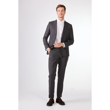Dufy Gri Balıksırtı Erkek Takım Elbise - Slim Fit Gri Dufy Gri Balıksırtı Erkek Takım Elbise - Slim Fit Gri