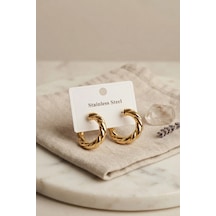 316l Çelik Gold Renk Vintage Kıvrımlı Halka Model Küpe 5886 Çok Renkli 81819533