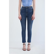Kadın Slim Fit Likralı Esnek Jean Pantolon Mavi Mavi