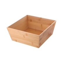 Doğal Bambu Çok Amaçlı Saklama Kutusu - 28x28x12 Cm Banyo, Mutfak Ve Dolap İçi Organizer Düzenleyici Kare Kutu Açık Ahşap