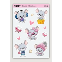 Sevimli Minik Fare Sticker Seti - 12 Adet Etiket Çıkartma Diğer