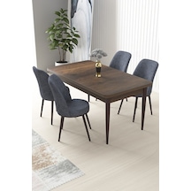 Canisa Nil Serisi 70x110 Sabit Barok Ahşap Desen Masa Takımı Ve 4 Füme Sandalye Masa Barok Ahşap Desen Sandalyeler Füme