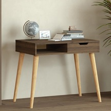 Offer Çalışma Masası, Bilgisayar Masası, Çekmeceli Naturel, Ahşap Ayak, Ev-ofis Çok Renkli