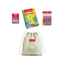 Faber-Castell Çocuk Boyama Seti,Keçeli Kalem,Boya Kalemi,32 Sayfa A4 Boyama Kitabı,Boyanabilir Büzgülü Bez Çanta