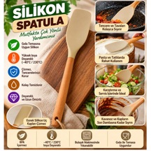 Silikon Spatula Ahşap Saplı Isıya Dayanıklı Yapışmaz Tencere Ve Tavalar İçin Mutfak Spatulası Açık Bej