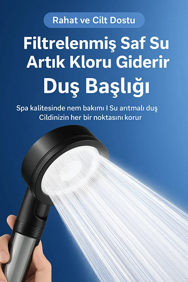 Filtreli Duş Başlığı Klor Kireç Azaltıcı Yüksek Basınçlı Tasarruflu Siyah