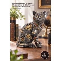 3 Adet Steampunk Kedi Figürü Polyester Dekoratif Heykelcik, Masaüstü Süs, Ev Ofis Aksesuarı, Steampunk Cat Ornament 1