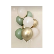 9 Adet Krom Gold Küf Yeşili Ve Pastel Beyaz Renk Balon Karışık Karışık